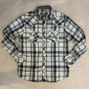 BKE Buckle Black Western Shirt Mens L Blue Black White Plaid Standard Fit Button